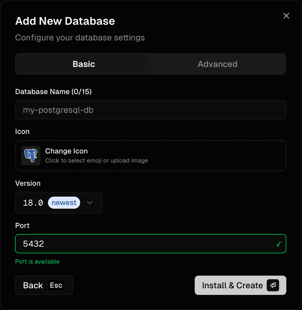 Database configuration interface